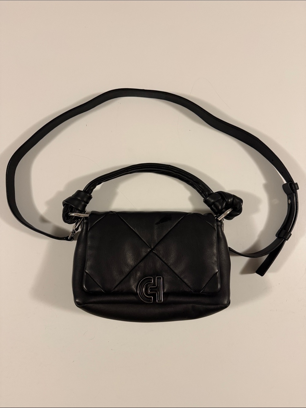 Cole Haan U06337 Black Leather Quilted Shoulder Crossbody Bag
